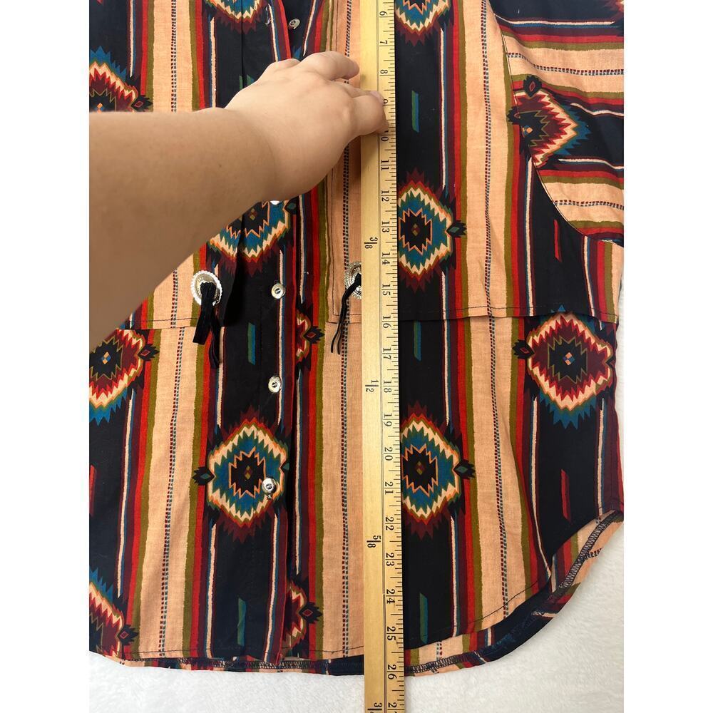 VNTG Circle T Southwest Cowboy Boho Button Down Shirt Womens Sz L Tassels Tribal - Picture 9 of 10